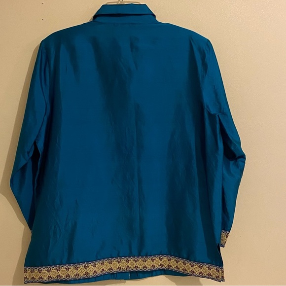 Silk Lore Button Up Shirt Size L 100% Silk Long Sleeve Embroidered Blouse - Picture 5 of 12